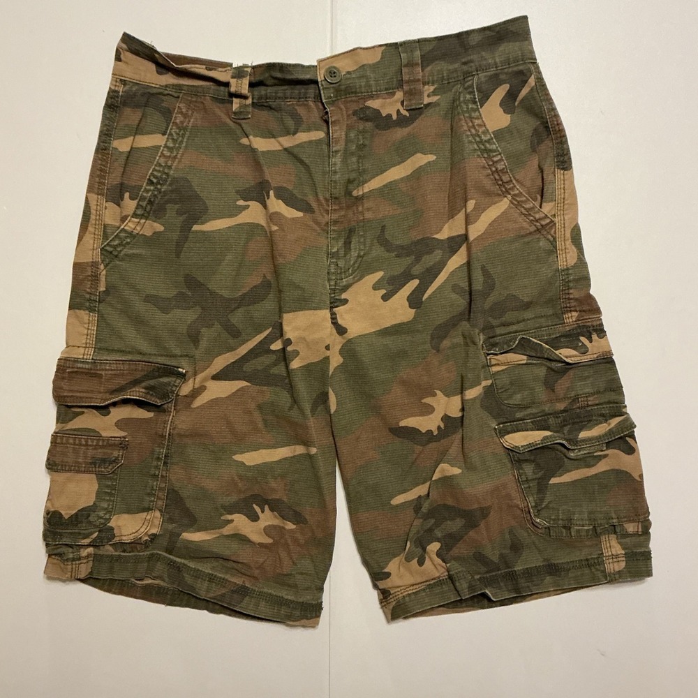 Y2K Camo Cargo Shorts Woodland Utility Gorpcore Streetwear Rugged Hiking Men 32